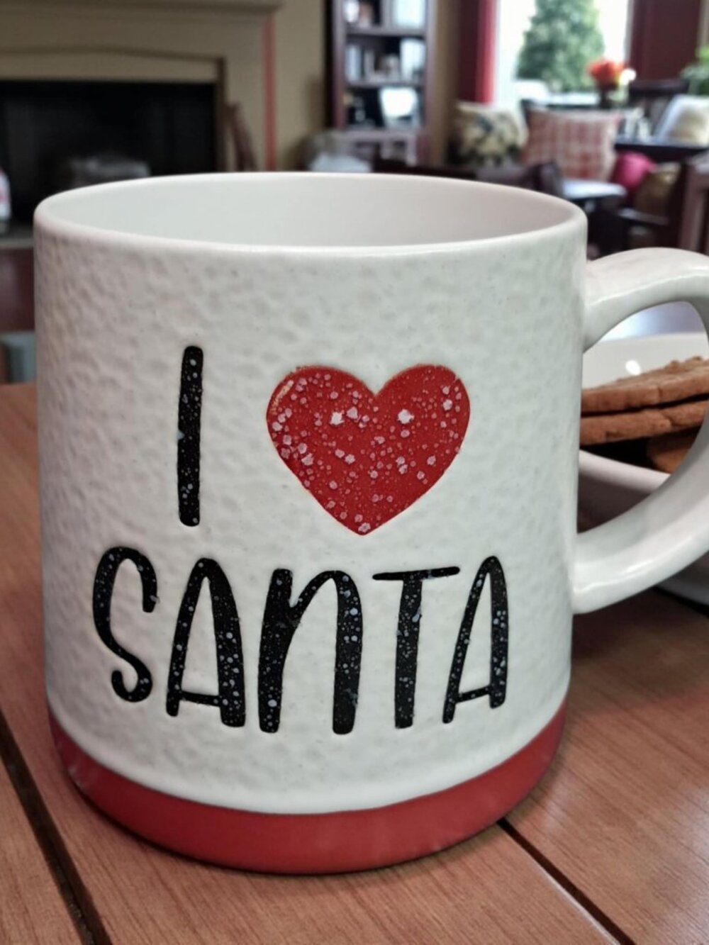 I ❤ Santa Red & White Textured Ceramic Mug, Holiday Christmas Coffee Cup